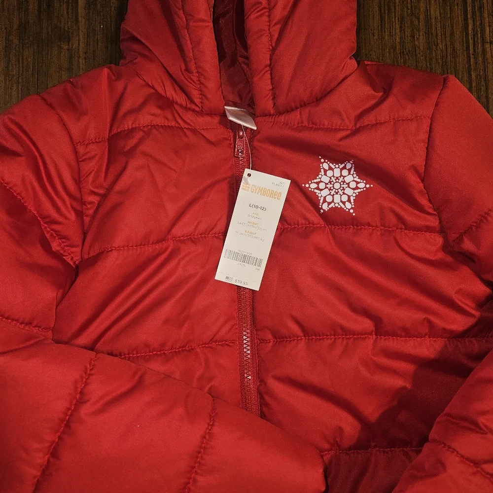 GYMBOREE COZY CUTIE RED PUFFER HOODED JACKET 10/12 NWT